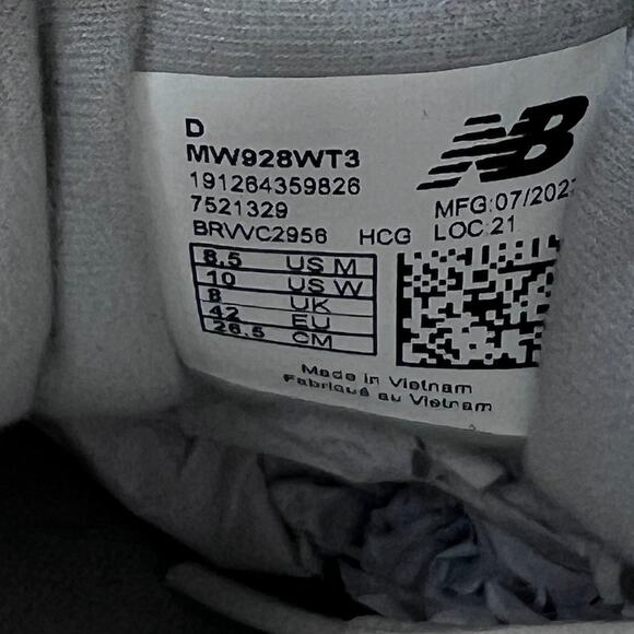 New Balance MW928WT3 Leather Walking Low Top Sneaker White Unisex M8.5/W10 - Picture 8 of 9